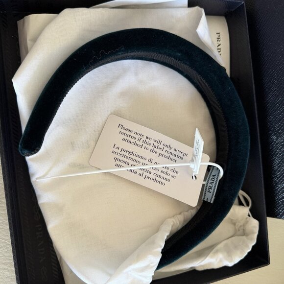 NWT PRADA TEAL Velvet Hairband Headband 100% Authentic W/Box Dark Green main image 5